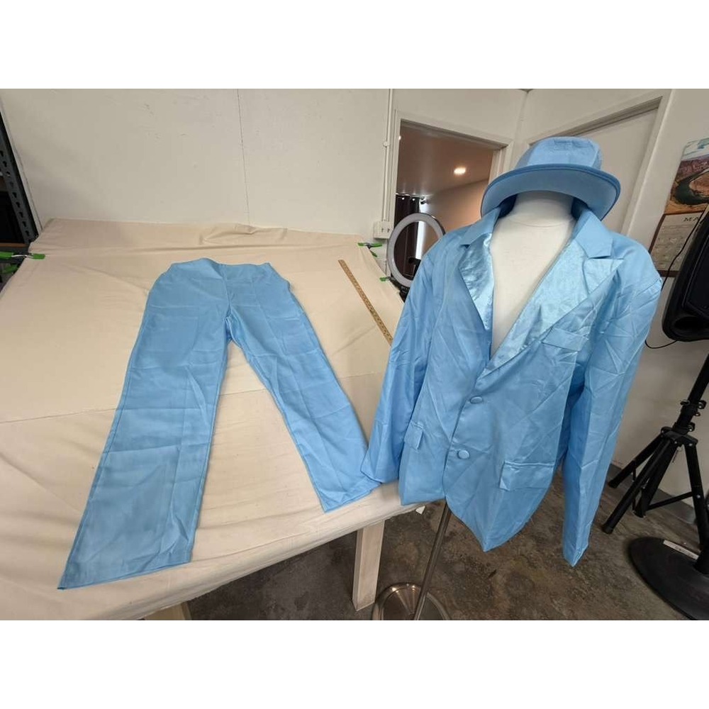 Vintage Inspired Baby Blue 3 Piece Suit Set Blazer, Pants & Matching Hat‎